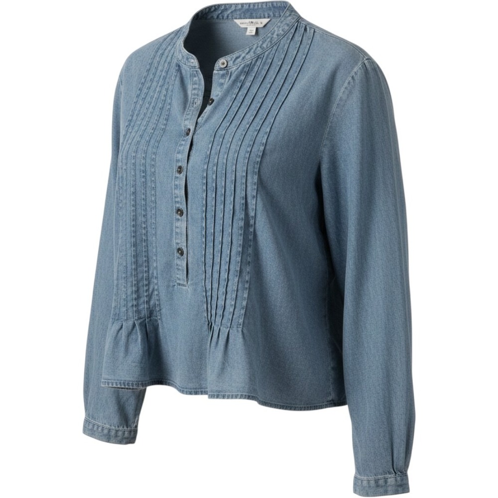 Natural Life Womens Light Wash Denim Pintuck Pleated Chambray Boho Top Medium